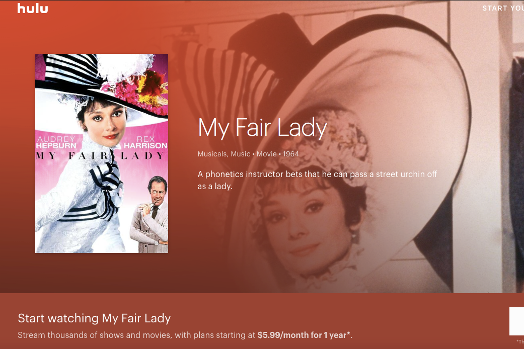 Hulu has a whole page for My Fair Lady!