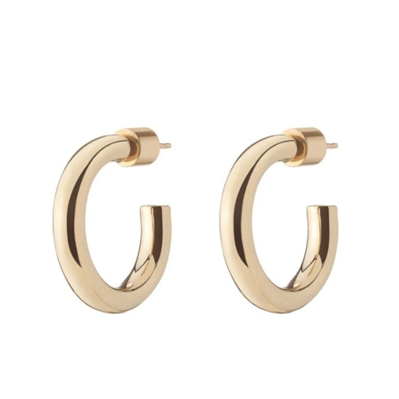 Two small gold hoop earrings