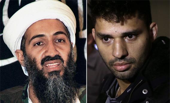 Undated file picture of Saudi dissident Osama Bin Laden in Afghanistan, August 1998, left, and U.S. journalist Glenn Greenwald's partner David Miranda talks to the media at Rio de Janeiro's International Airport, August 19, 2013.