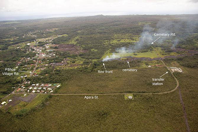 As of Monday, the lava was just a few football field lengths away from the center of town, a distance it was expected to cover in a day or so. 