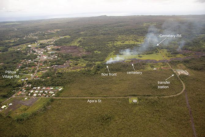 As of Monday, the lava was just a few football field lengths away from the center of town, a distance it was expected to cover in a day or so.