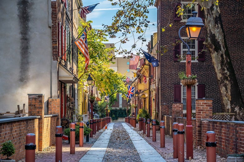 A street of row houses in Philadelphia.