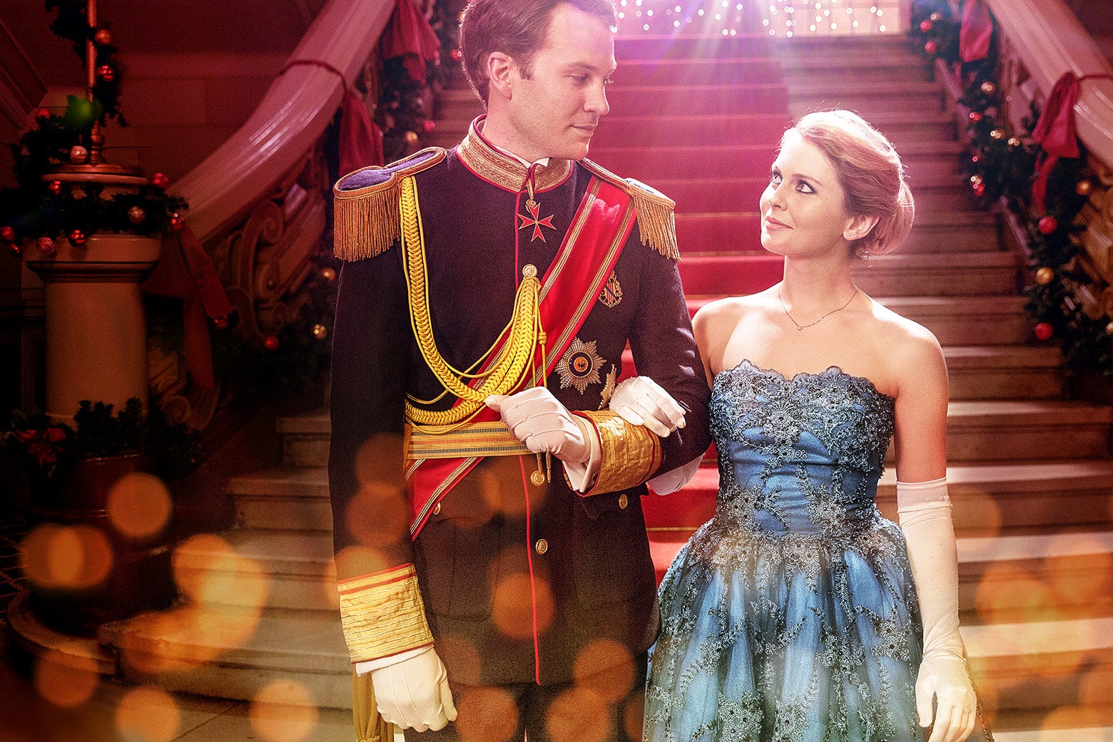 Rose McIver and Ben Lamb gaze at each other in A Christmas Prince.