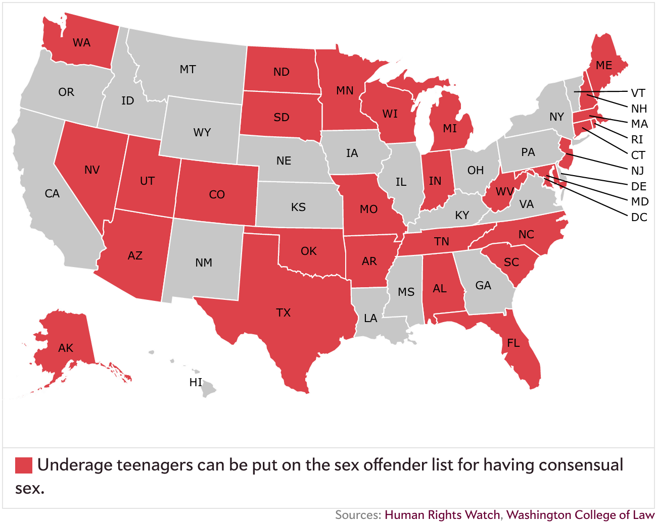 Mapped: Sex offender registry laws on statutory rape, public urination, and prostitution.1300 x 1038