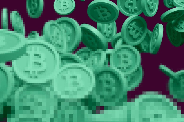 A bunch of green Bitcoins.
