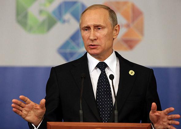 Russian President Vladimir Putin speaks during a press conference at the G20 Summit.