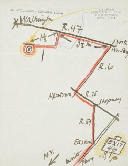 A hand-drwan map showing directions to Calder's home.