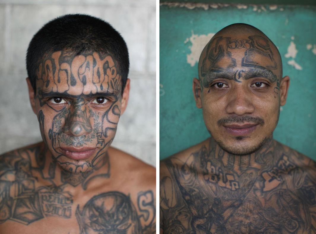 Former gang members in an El Salvadorian prison cross through their  distinctive tattoos  Daily Mail Online