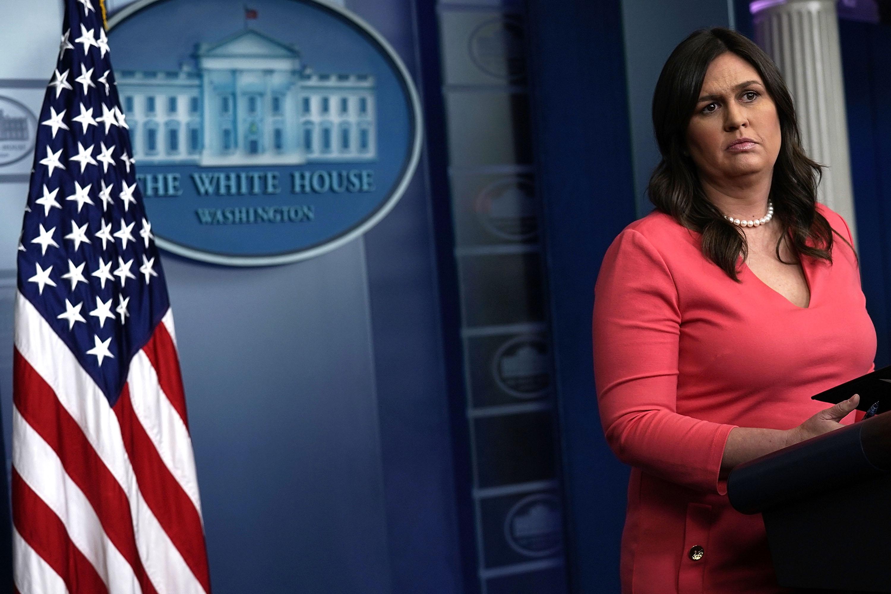 White House Press Secretary Sarah Sanders conducts a White House daily news briefing at the James Brady Press Briefing Room of the White House June 18, 2018 in Washington, D.C. 