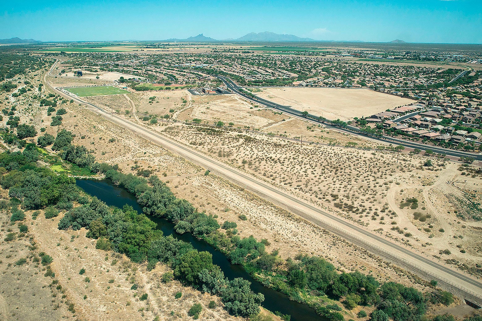 An aerial view of the the Santa Cruz riverbed.