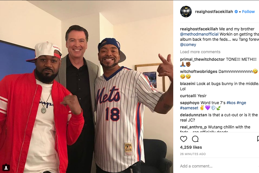 James Comey takes photo with Method Man, Ghostface Killah.