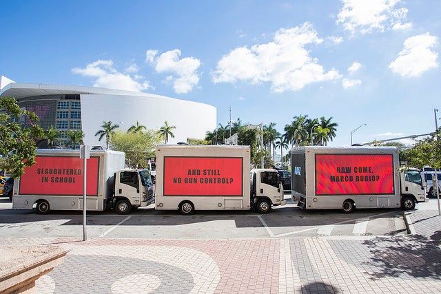 Three billboards in Miami protest the Parkland, Florida shooting.