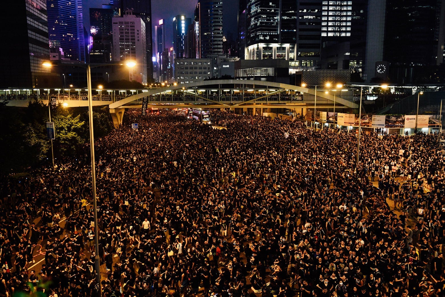 Protesters gather outside the Legislative Council Building.