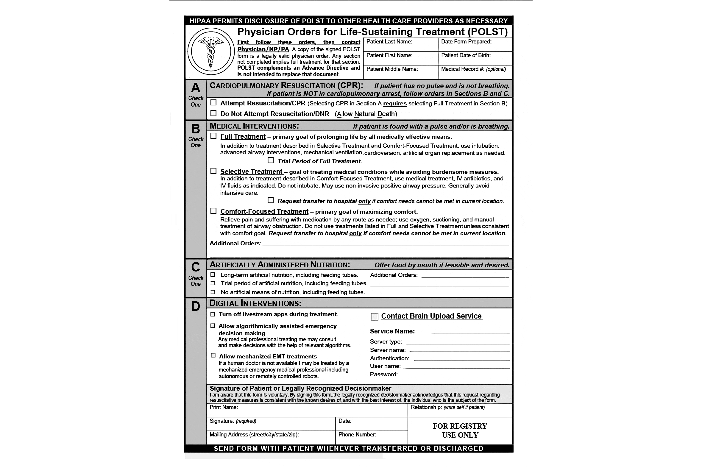 Futuristic medical intake form.