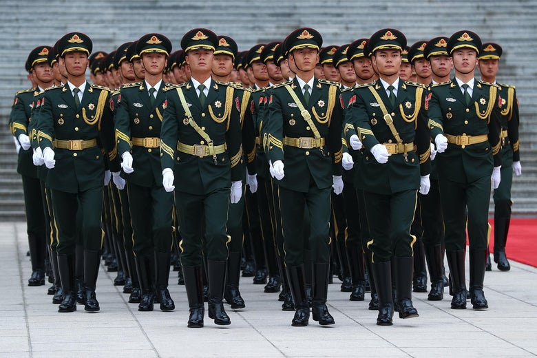 Chinese military honor guards lined up in formation and uniform 