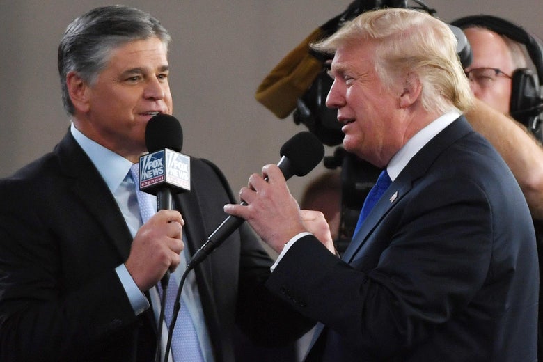 Sean Hannity interviews Trump before a campaign rally.