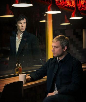 Benedict Cumberbatch as Sherlock Holmes and Martin Freeman as Dr. John Watson.