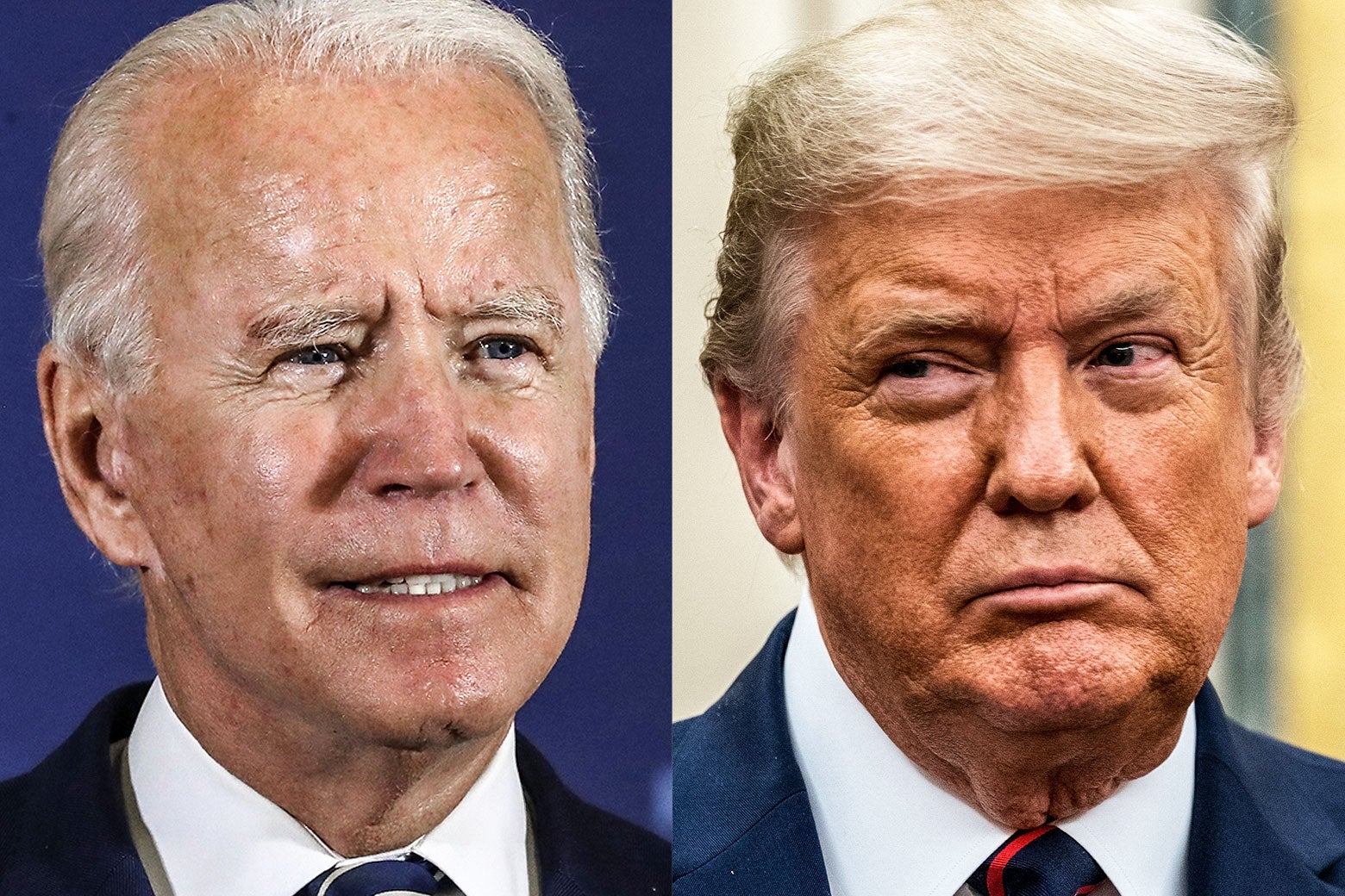 Headshots of Biden, left, and Trump