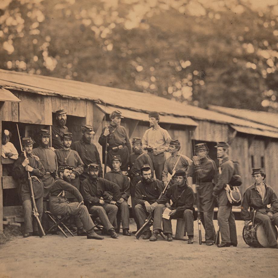 Camp Sprague. First Rhode Island Regiment. Company D [Washington, D.C.], 1861. Albumen silver print