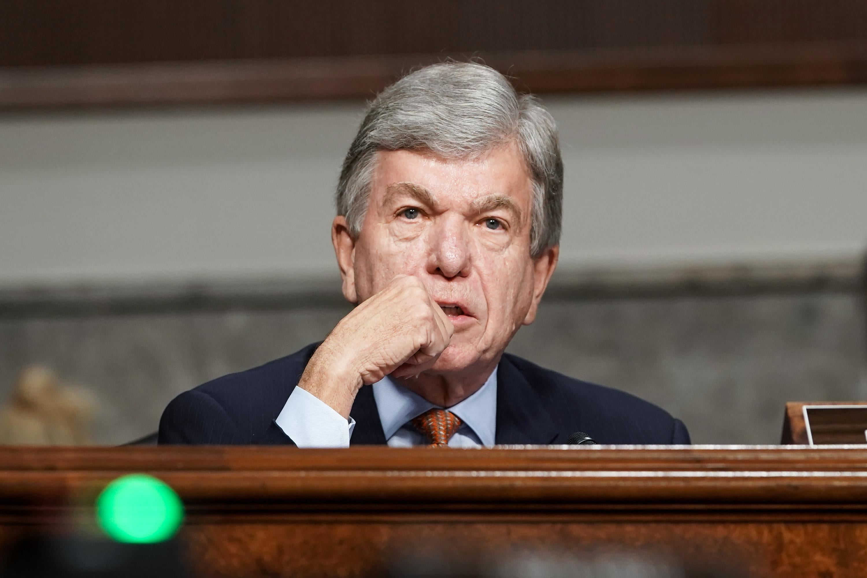 Sen. Roy Blunt (R-MO) asks questions during a Senate Homeland Security and Governmental Affairs & Senate Rules and Administration joint hearing to discuss the Jan. 6 attack on the U.S. Capitol on March 3, 2021 in Washington, D.C. 