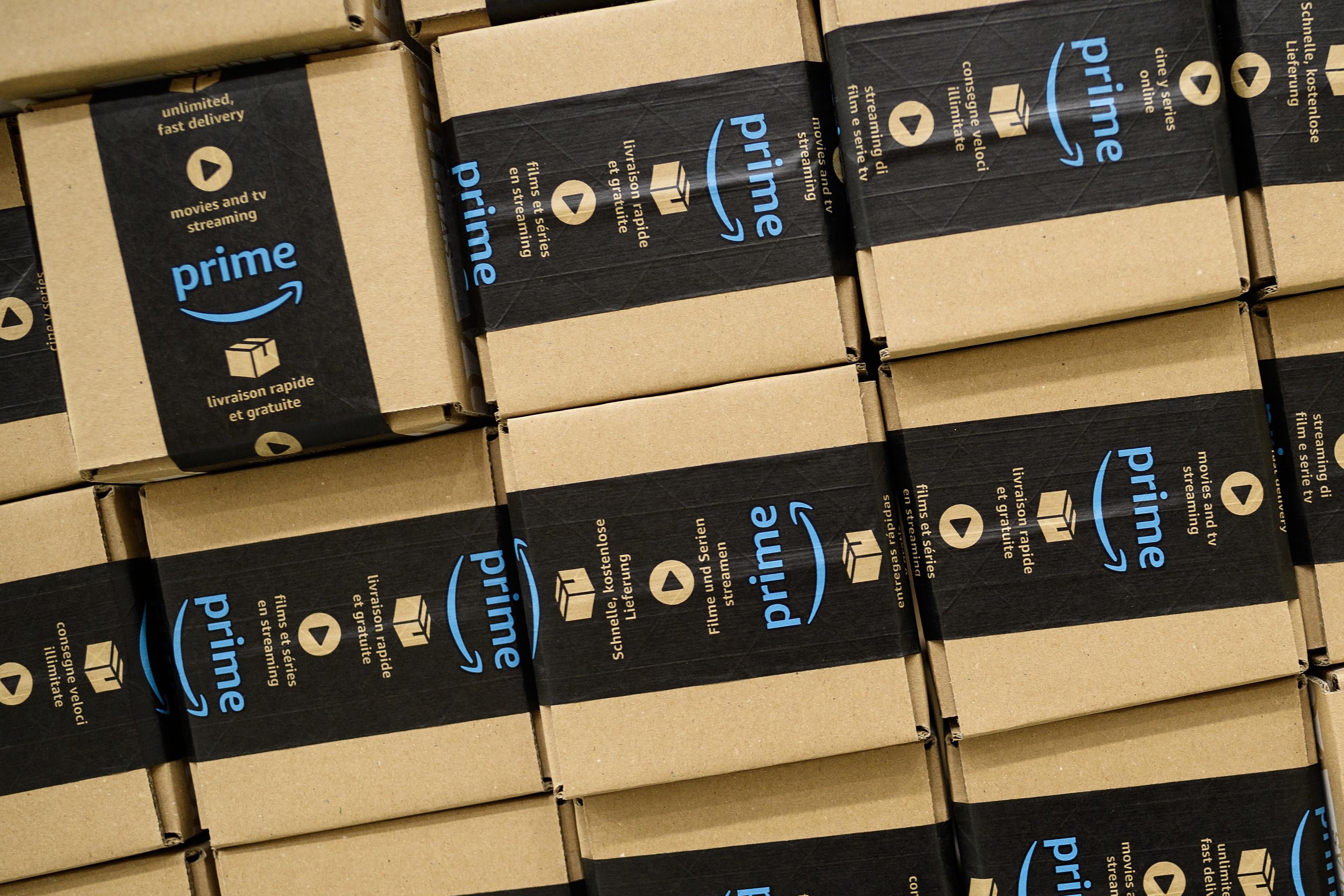 PETERBOROUGH, ENGLAND - NOVEMBER 15:  A close-up of a packaged Amazon Prime item in the Amazon Fulfilment centre on November 15, 2017 in Peterborough, England.  A report in the US has suggested that over half of all online purchases this Christmas will be made with Amazon.  (Photo by Leon Neal/Getty Images)