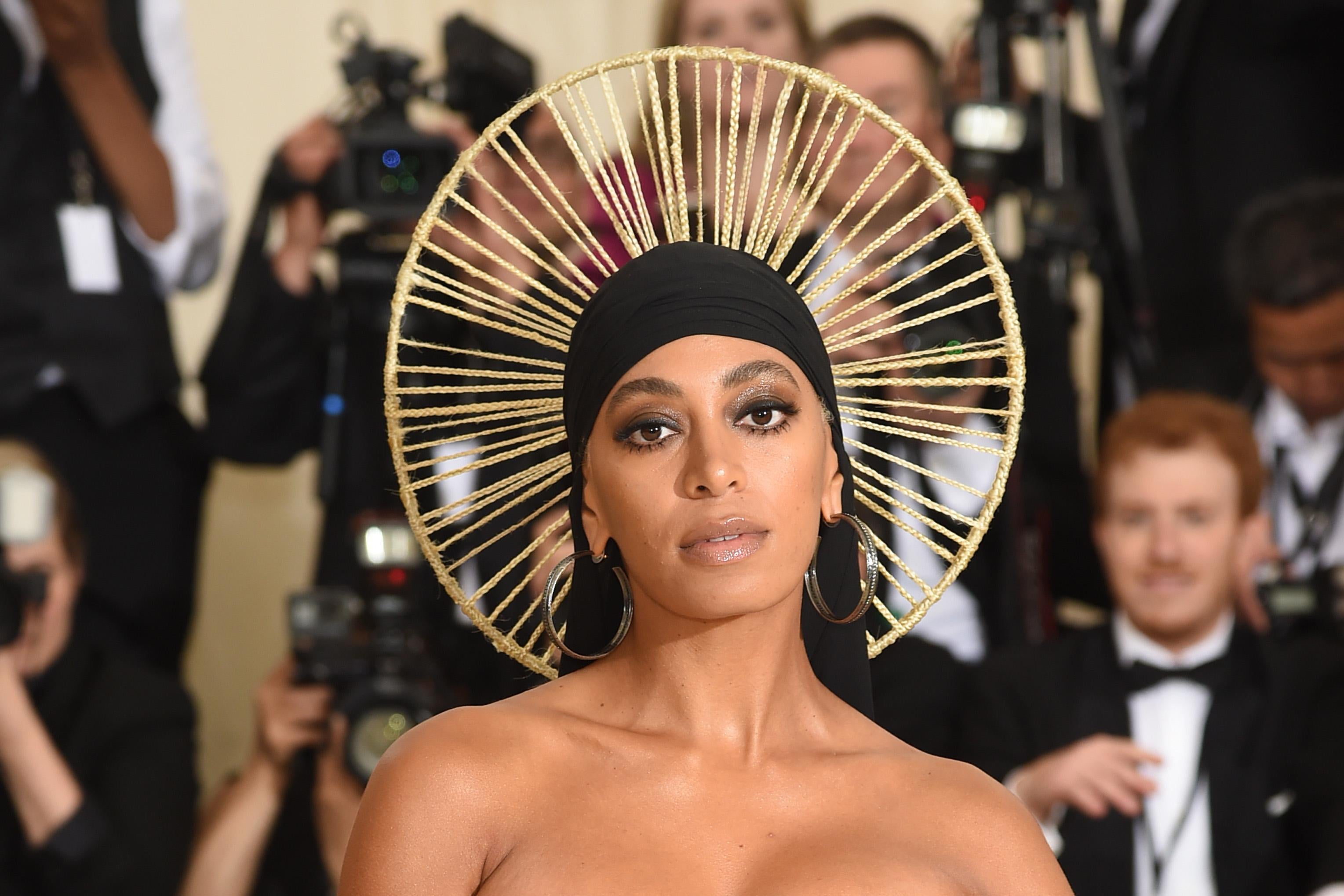 NEW YORK, NY - MAY 07: Solange Knowles attends the Heavenly Bodies: Fashion & The Catholic Imagination Costume Institute Gala at The Metropolitan Museum of Art on May 7, 2018 in New York City. (Photo by Jamie McCarthy/Getty Images)