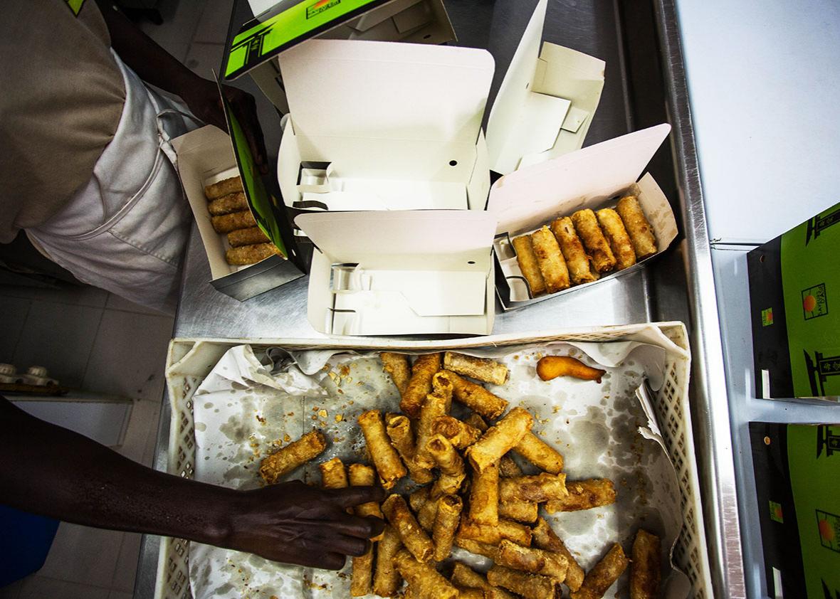 Fried spring rolls at Saveurs d'Asie, a takeout chain in Senegal run by the son of a Vietnamese immigrant.