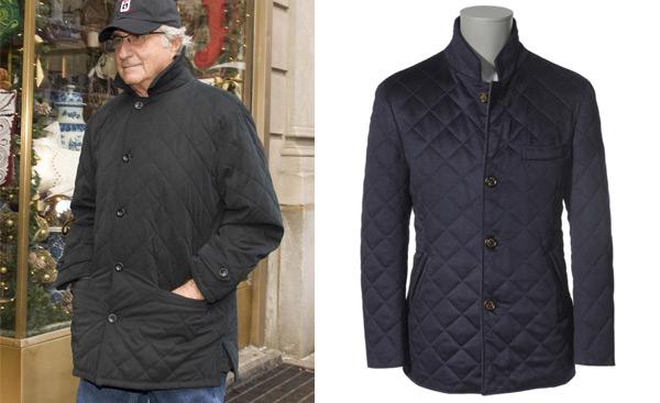 Bernie Maddof and a Brunello Cucinelli navy quilted jacket.