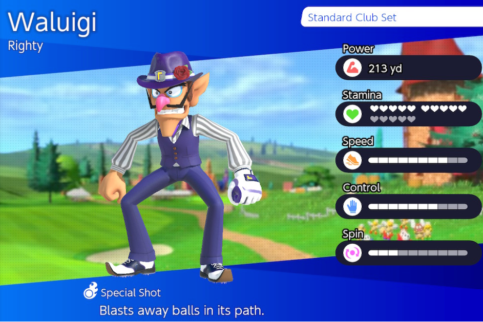 Waluigi character selection screen.