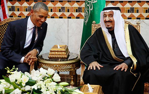 U.S. President Barack Obama meets with Saudi Arabia's King Salman.