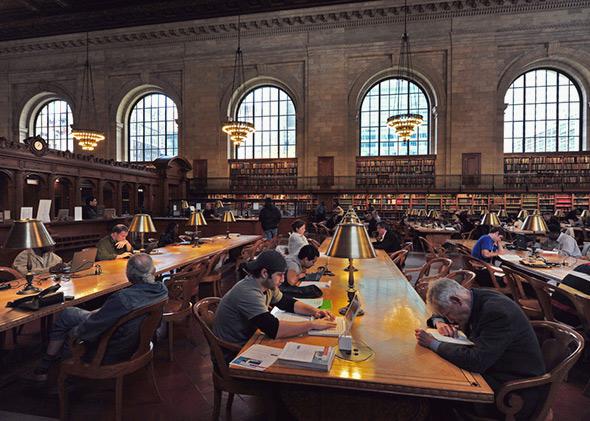 Students studying at the New York Public Library.
