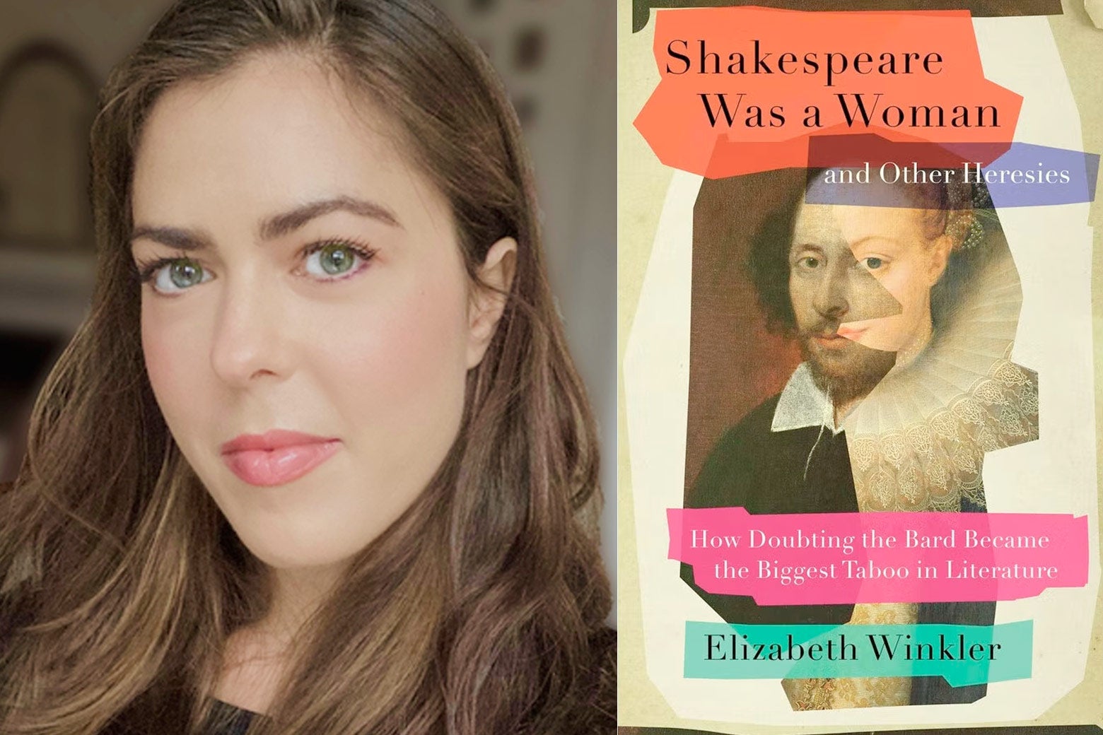 The author's headshot alongside the book's cover, which is a collage of portraits.