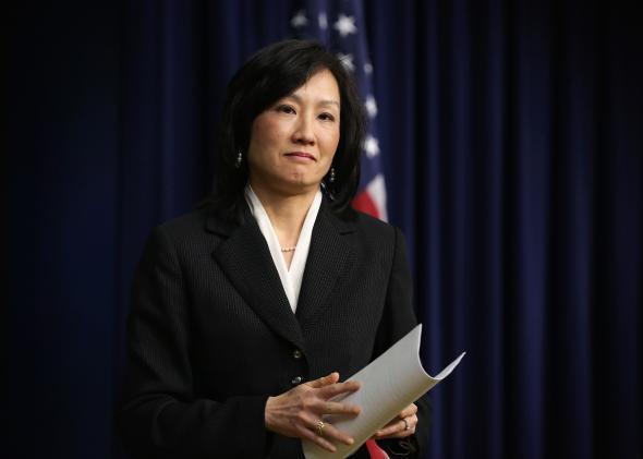 Deputy Director of the Patent and Trademark Office Michelle Lee speaks at an event on the patent system on Feb. 20, 2014, at the Eisenhower Executive Office Building in Washington, DC. 