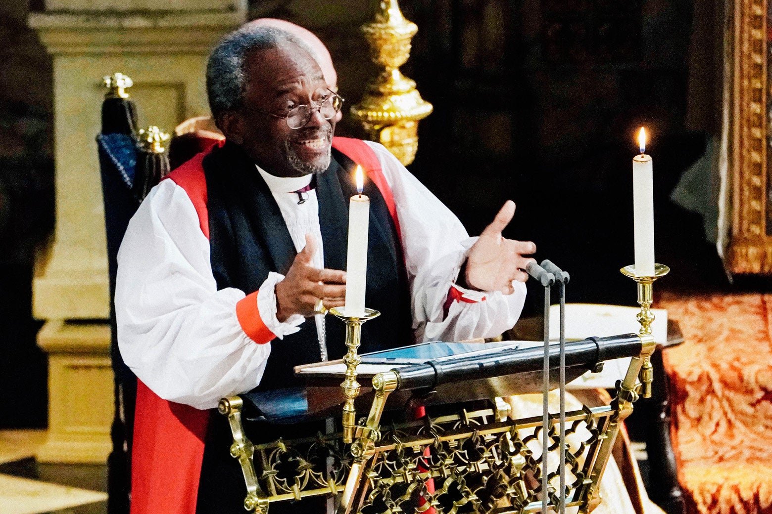 Bishop Michael Curry delivers his sermon at the royal wedding.