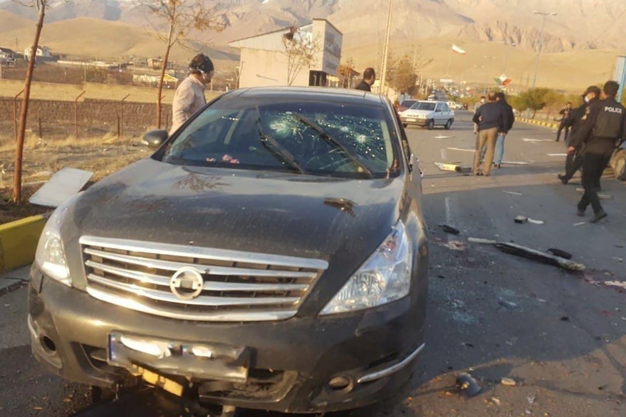 A view shows the scene of the attack that killed Prominent Iranian scientist Mohsen Fakhrizadeh, outside Tehran, Iran on November 27, 2020. 