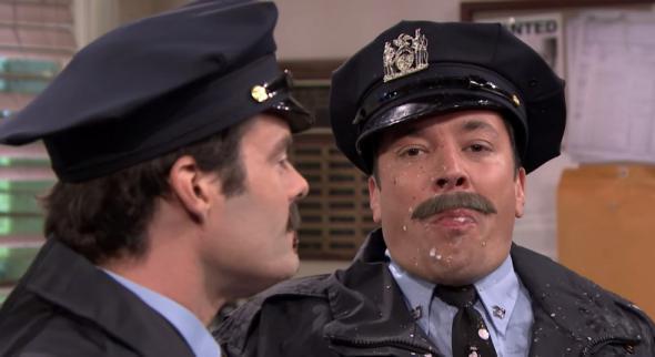 Jimmy Fallon and Bill Hader spit food and drink all over each other ...