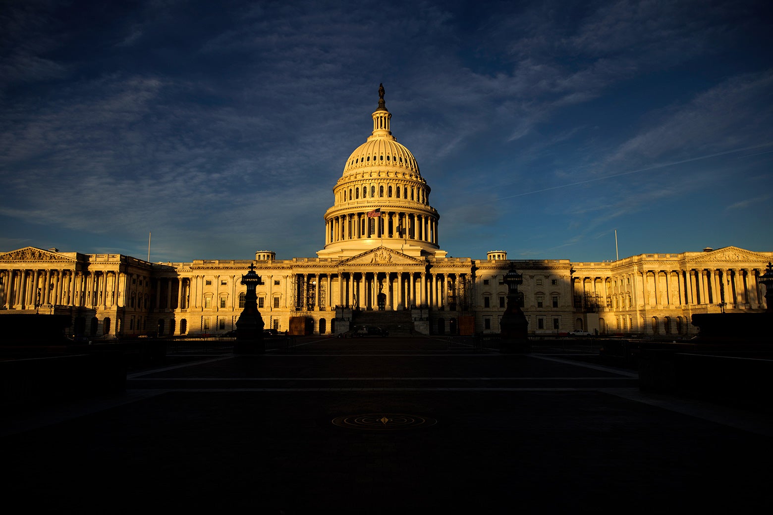 The rising sun creeps across the U.S. Capitol dome on Nov. 8, 2022 in Washington, D.C.