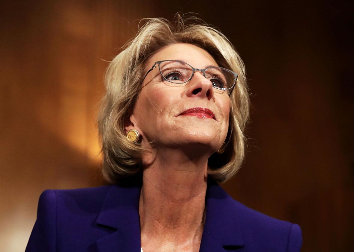 Betsy DeVos, President-elect Donald Trump's pick to be the next Secretary of Education, testifies during her confirmation hearing before the Senate Health, Education, Labor and Pensions Committee in the Dirksen Senate Office Building on Capitol Hill  January 17, 2017 in Washington, DC. 