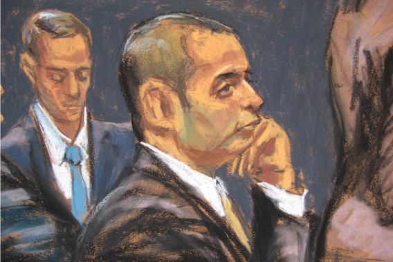 Former New York City police officer Gilberto Valle, dubbed by local media the "Cannibal Cop," appears in this courtroom sketch during opening arguments of his federal trial in New York, Feb. 25, 2013.