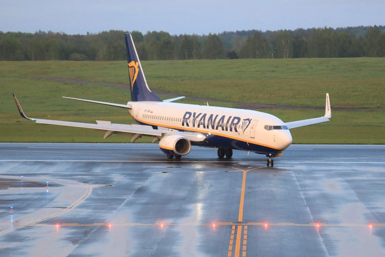A photo taken on May 23, 2021 shows a Boeing 737-8AS Ryanair passenger plane (flight FR4978, SP-RSM) from Athens, Greece, that was intercepted and diverted to Minsk on the same day by Belarus authorities, landing at Vilnius International Airport, its initial destination. - European Union leaders will discuss toughening their sanctions regime against Belarus on May 24 at their planned summit, after Minsk diverted the Ryanair passenger flight flying from Athens to Vilnius and arrested Belarusian opposition activist Roman Protasevich. (Photo by PETRAS MALUKAS / AFP) (Photo by PETRAS MALUKAS/AFP via Getty Images)