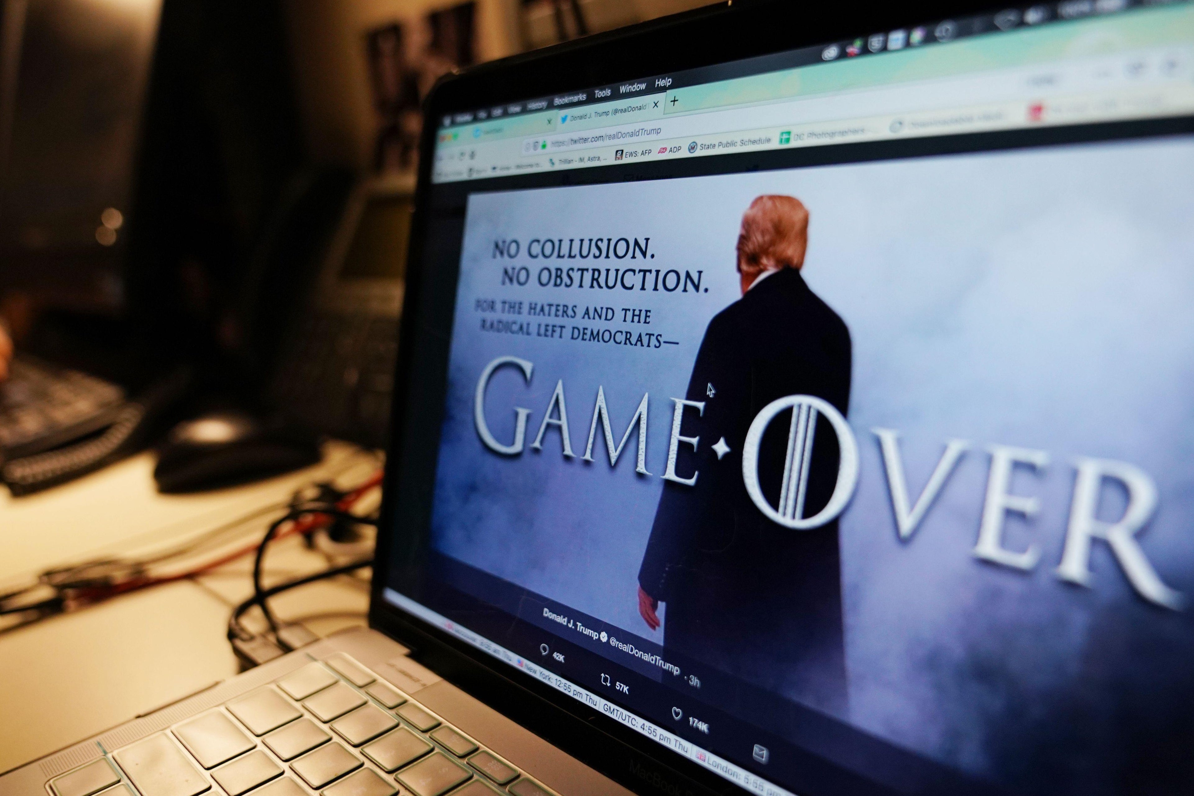 A Game of Thrones–style meme on a computer screen