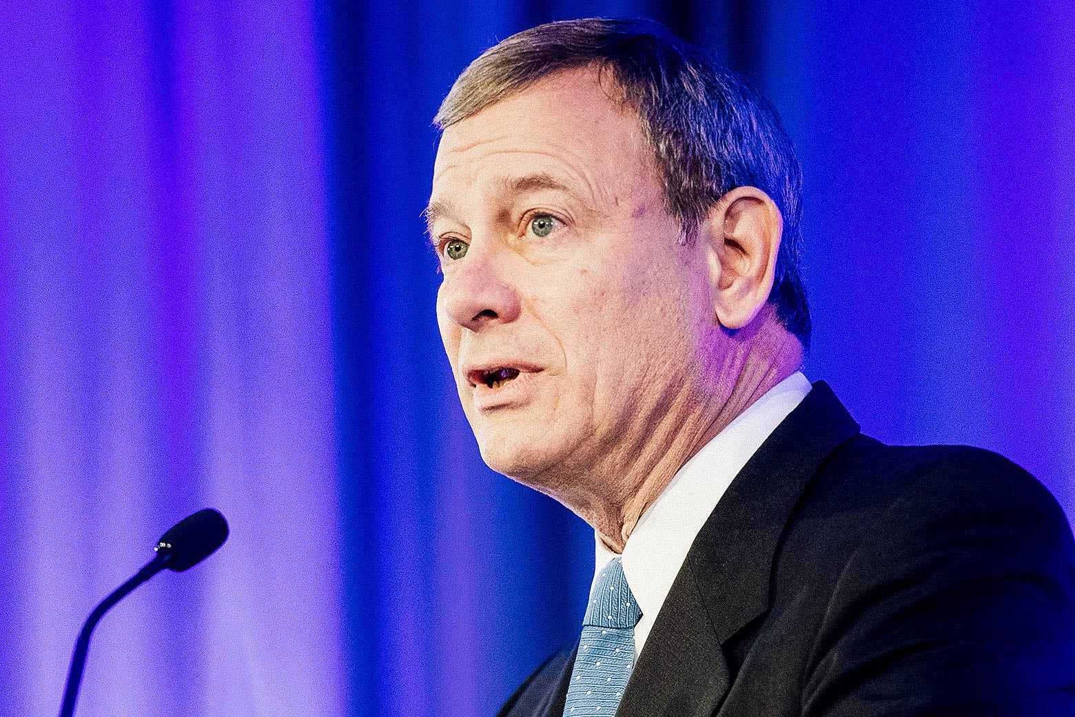 US Supreme Court Chief Justice John Roberts speaks before presenting US Supreme Court Justice Ruth Bader Ginsburg the American Law Institute’s Henry J. Friendly Medal in Washington, DC, on May 14, 2018.