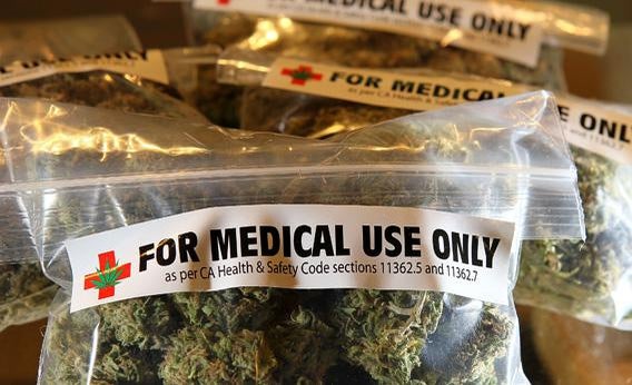 One-ounce bags of medicinal marijuana are displayed at the Berkeley Patients Group in 2010 in Berkeley, California. 