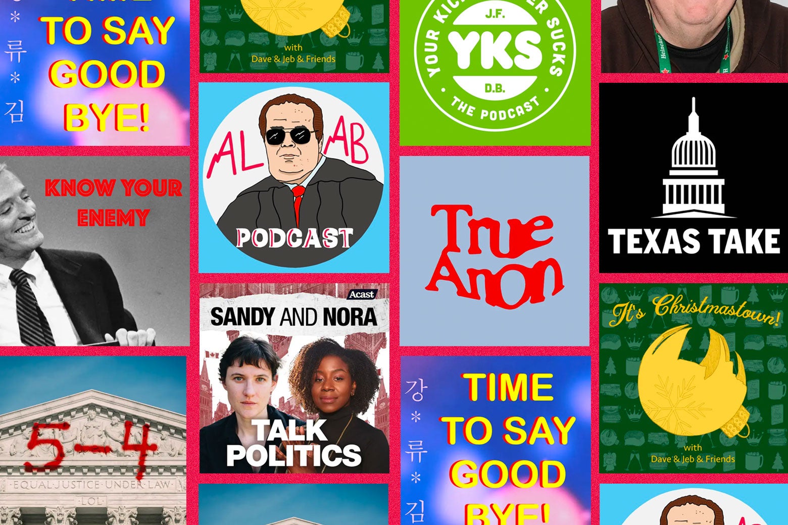 A collage of the logos of the best podcasts. 