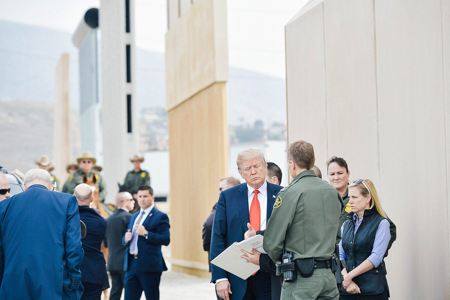 President Donald Trump is shown border wall prototypes