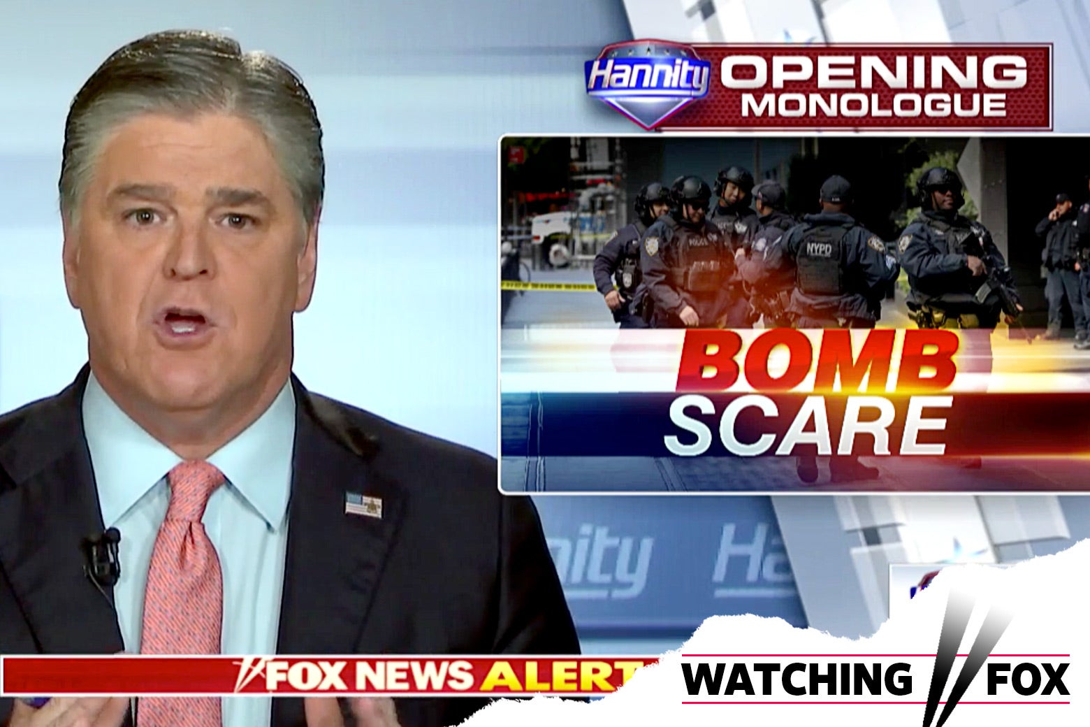 Sean Hannity discussing the pipe bomb scare on Fox News.