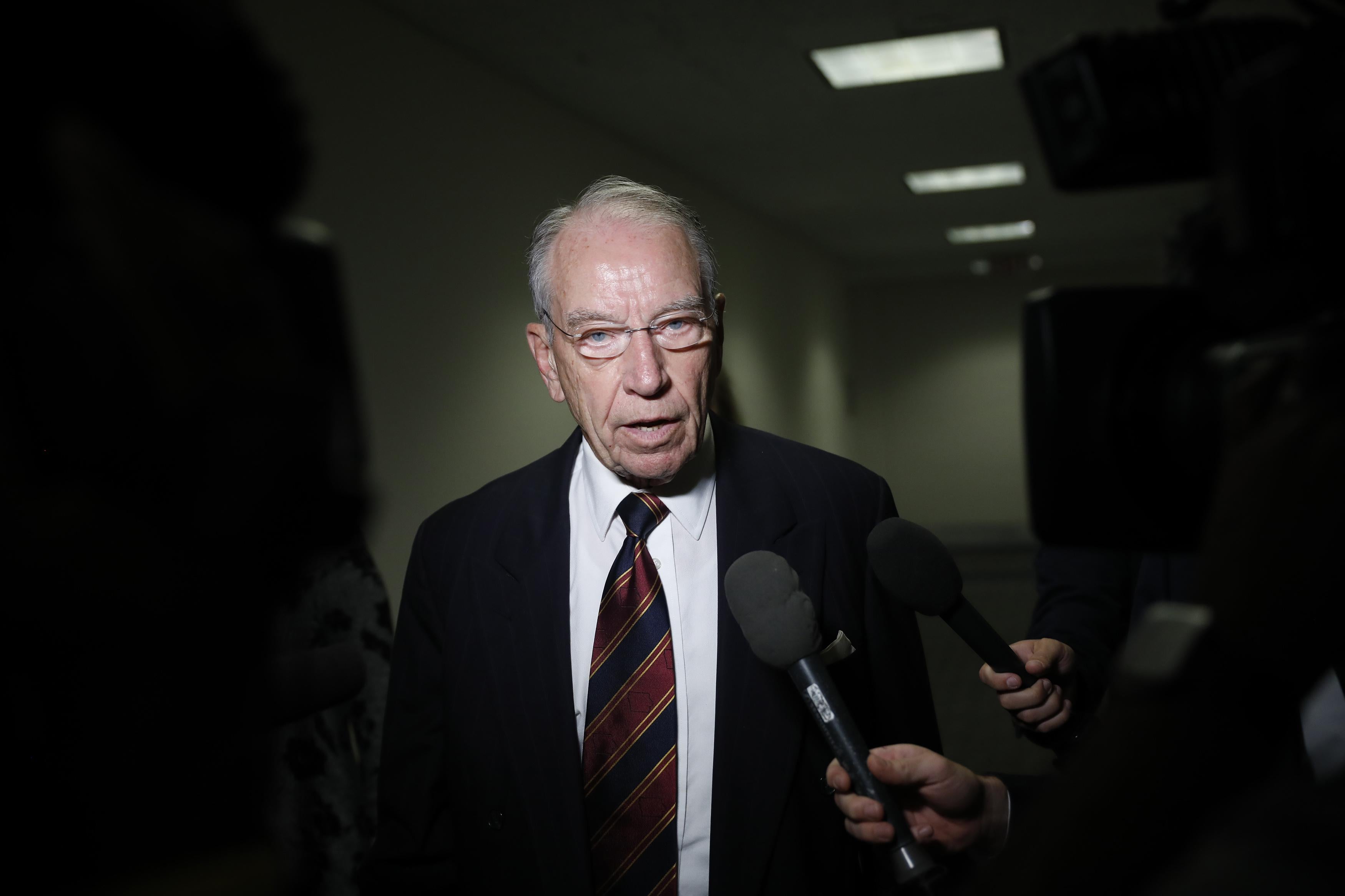 WASHINGTON, DC - SEPTEMBER 18:  Sen. Chuck Grassley (R-IA) speaks with reporters about Supreme Court nominee Brett Kavanaugh on Capitol Hill September 18, 2018 in Washington, DC. Senate Majority Leader Mitch McConnell has announced a hearing before the Judiciary Committee with Kavanaugh and his accuser, Christine Blasey Ford, next Monday. (Photo by Aaron P. Bernstein/Getty Images)