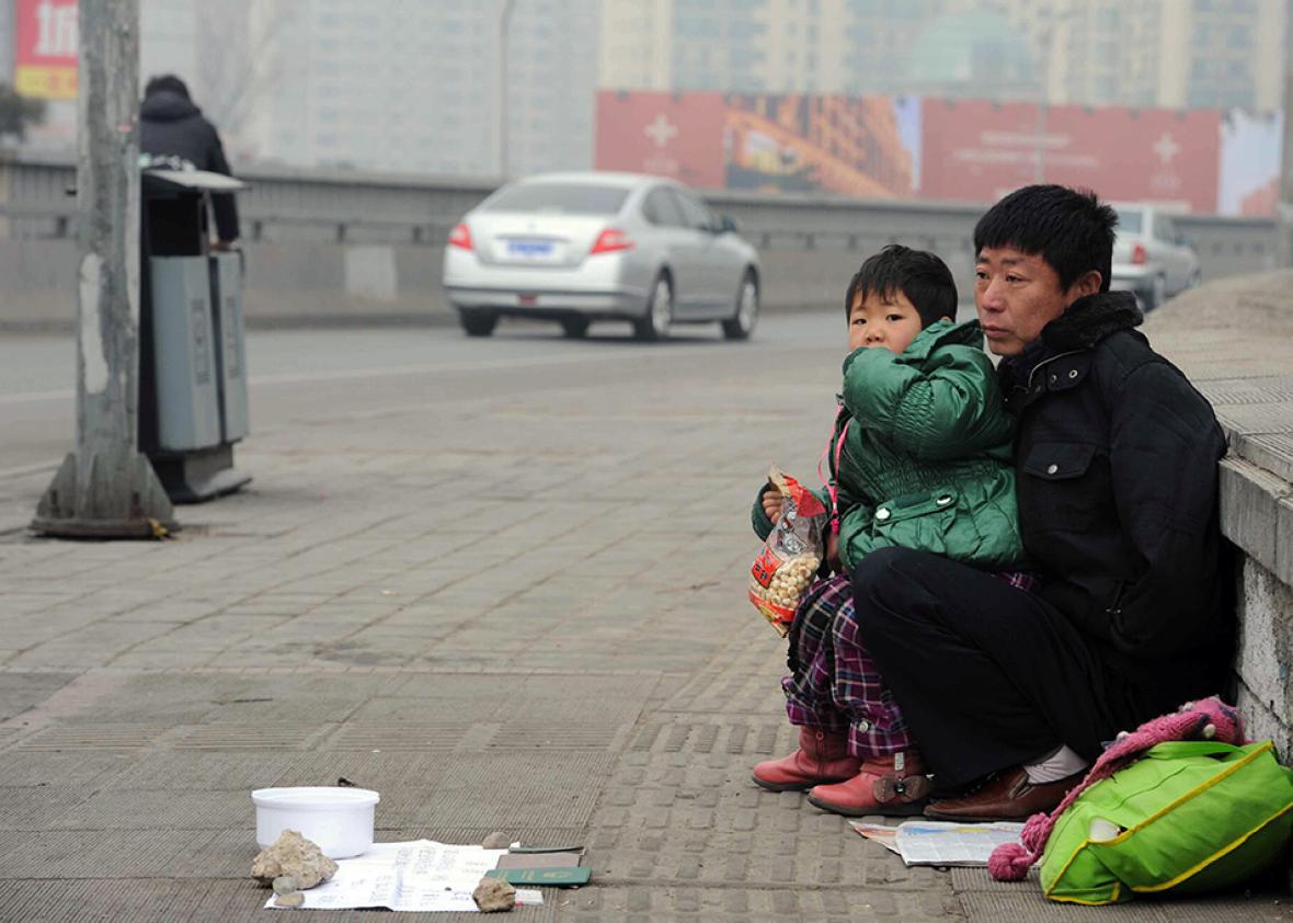 A homeless Chinese man offers his 6-year-old daughter up for adoption.