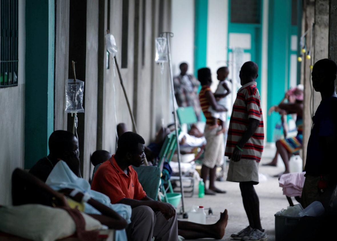 Relatives and patients treated for cholera after Hurricane Matthew in the Hospital of Port-a-Piment, Haiti, October 9, 2016. 