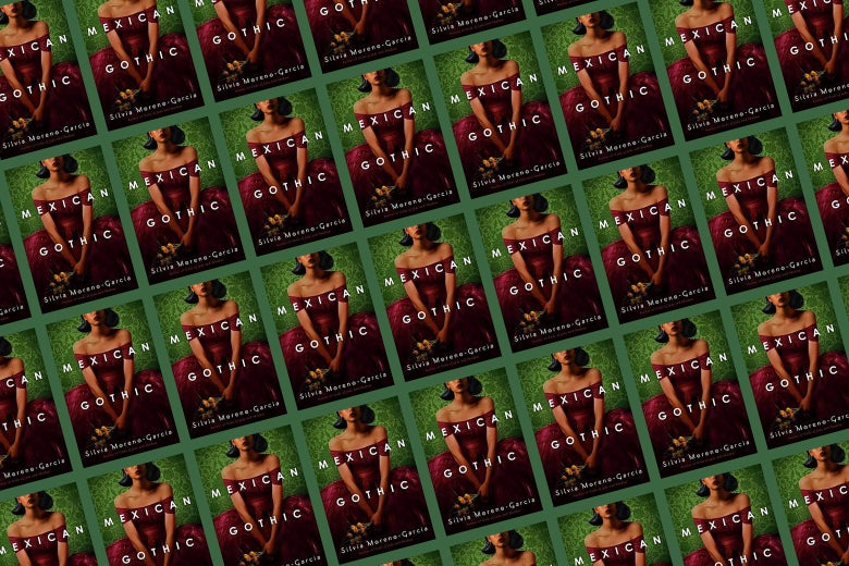 A pattern made out of the book cover of Mexican Gothic.